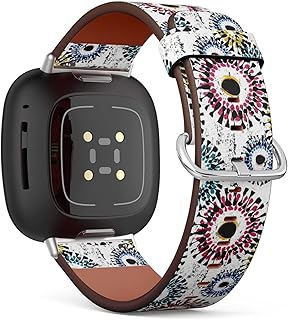 CJBROES Replacement Leather Watch Band, Compatible with Fitbit Versa 3 and Fitbit Sense of Wristband Bracelet Accessory - Circles Paint
