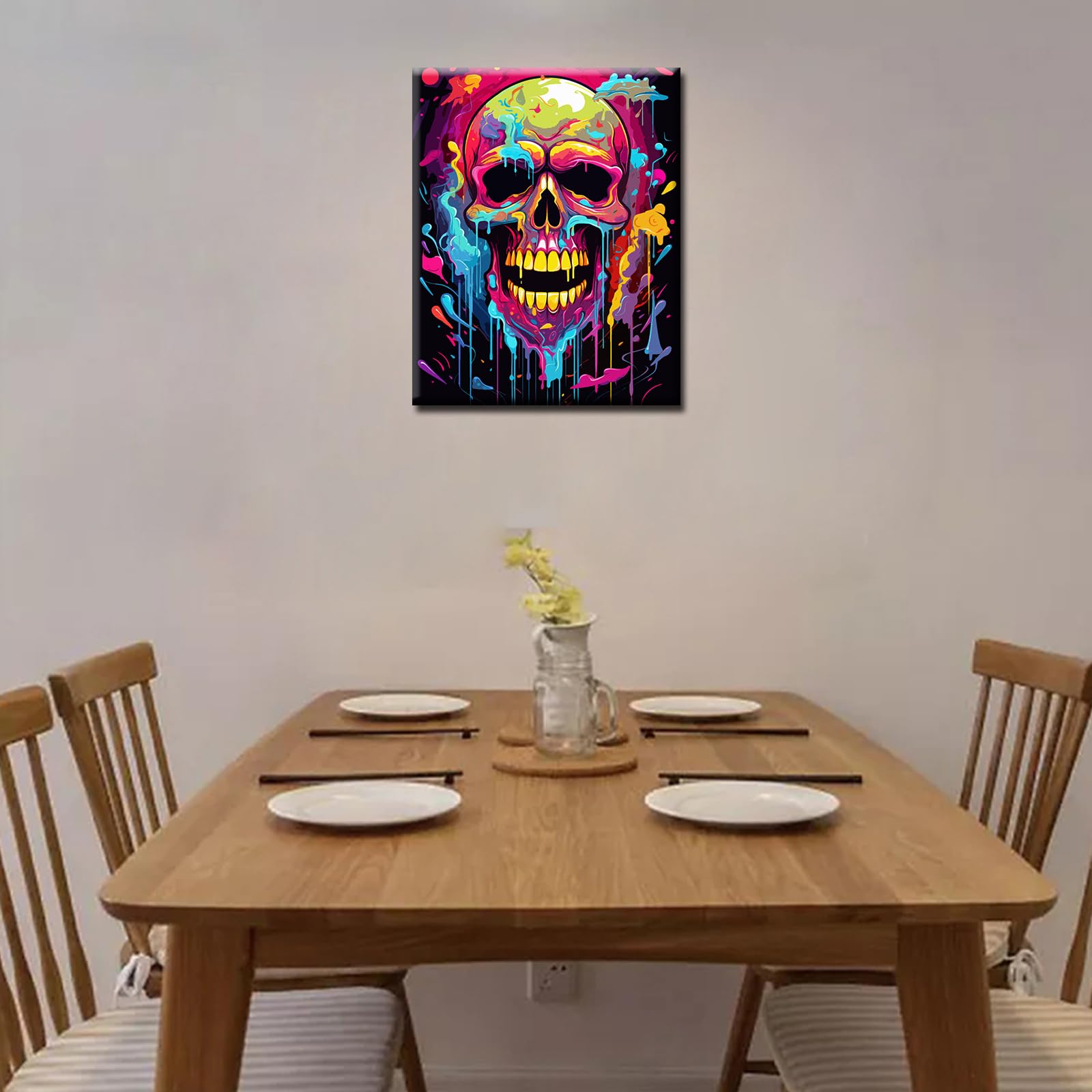 Aihonmin DIY Paint by Numbers,Sugar Skull Day of The Dead,Abstract Canvas Oil Painting Kit for Kids&Adults,16X20 Drawing Paintwork Acrylic Pigment,for Home Living Room Decorative Painting Frameless