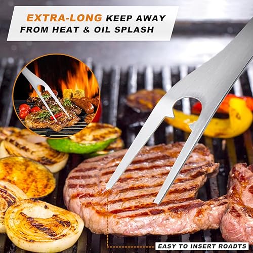 Miniatura 7 de POLIGO Juego de 5 accesorios para parrilla de barbacoa al aire libre, acero inoxidable, herramientas de barbacoa, herramientas de parrilla para