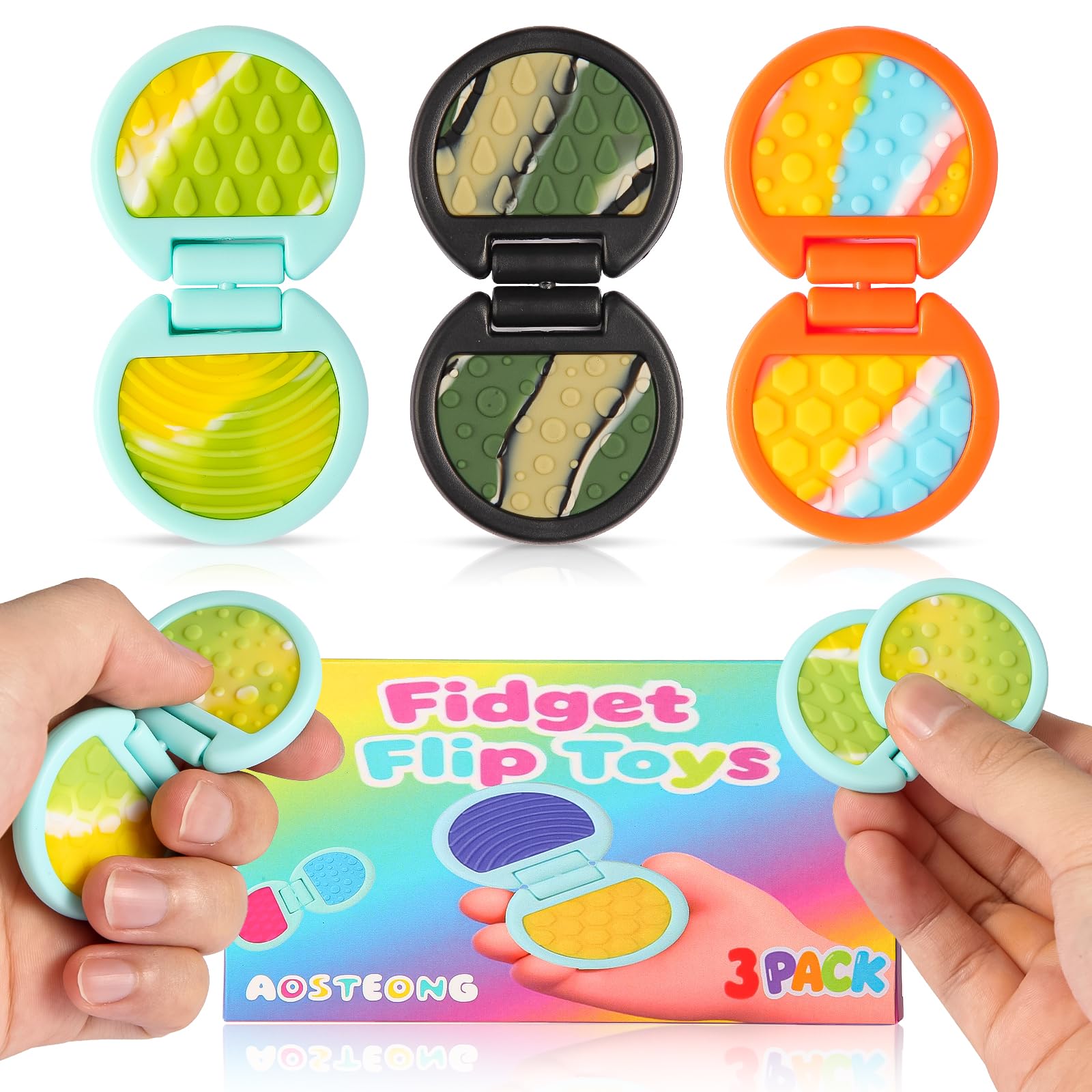 Fidget Toys Adults, Sensory Toys for Kids with Autism, Anxiety Relief Items for ADHD Stress Relief, Fun Fidgets for Teens Textured &amp; Flip Slider (3pcs-Camo(Black+Orange+Blue))