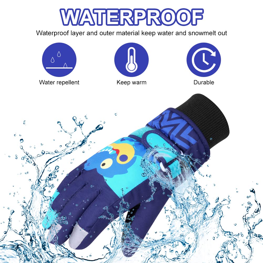 flintronic Guanti da Sci per Bambini, Guanti da Sci Invernali per Bambini, Guanto Termico Antivento, Guanti Neve Antivento Impermeabile per Ragazze e Ragazzi