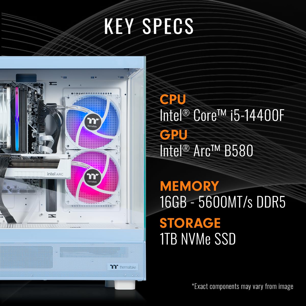 Thermaltake LCGS Quartz i460 R4 Gaming Desktop (Intel Core™ i5-13400F, 3600Mhz 16GB RGB Memory, NVIDIA GeForce® RTX 4060, 1TB NVMe M.2) S2QT-B66R-460-LCS: 14400F | B580
