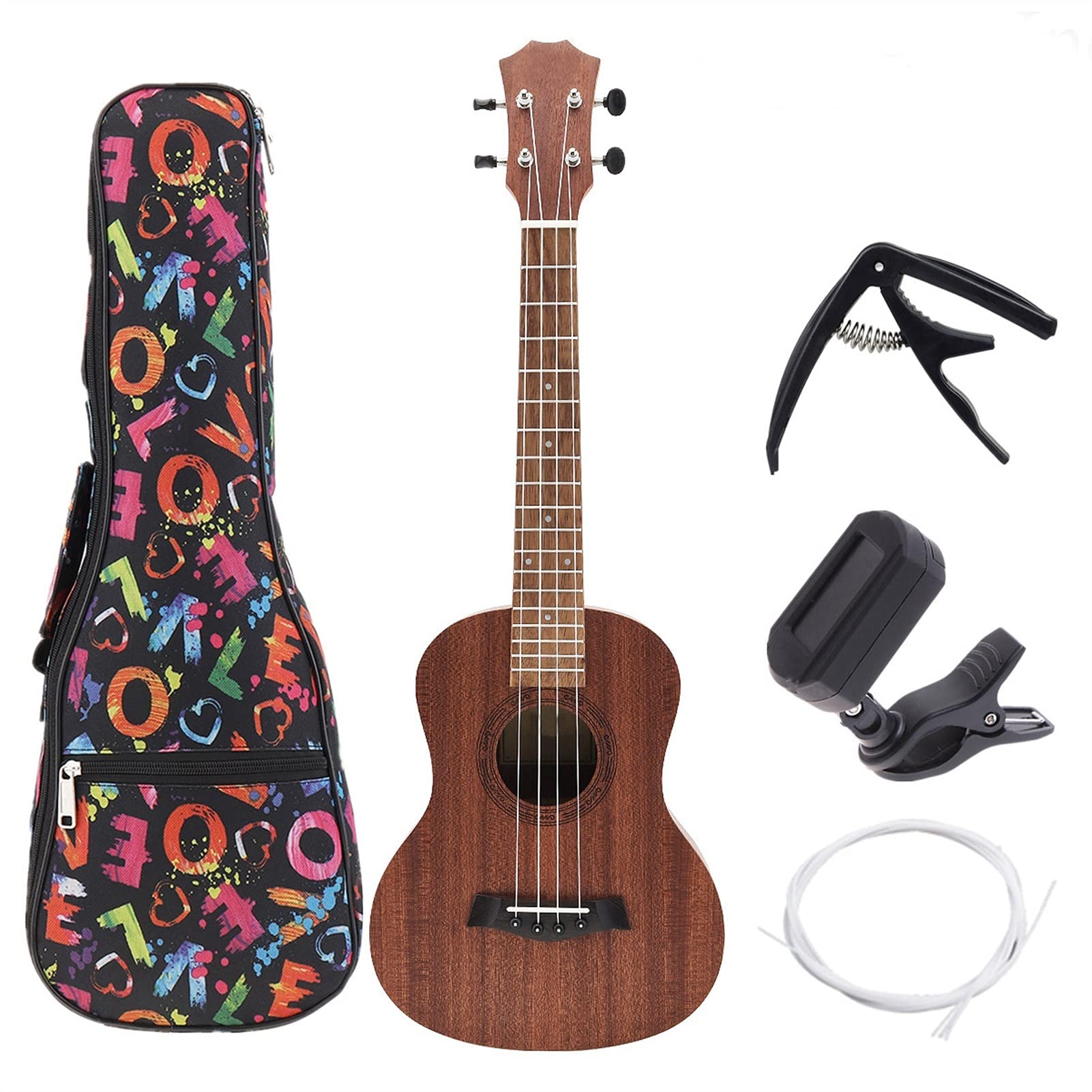 Ukulele koncertowe Początkujący Ukulele Ukulele Combo 21/23/ 26 Cal Ukulele Czarny Sopran 4 Struny Uke Hawaje Zestaw Instrumentów Muzycznych Strunowy Zestaw Zestawy+Tuner+Ciąg+Torba (Color : 26 Inch