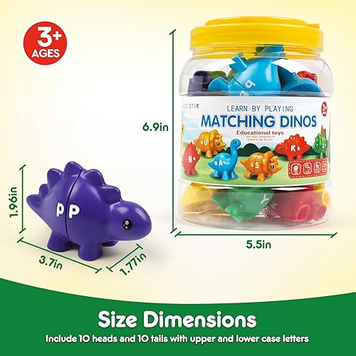 Miniatura 7 de Letras a juego de Pascua para niños pequeños, juguetes de dinosaurio de doble cara con alfabeto ABC mayúsculas y minúsculas, Montessori, aprendizaje