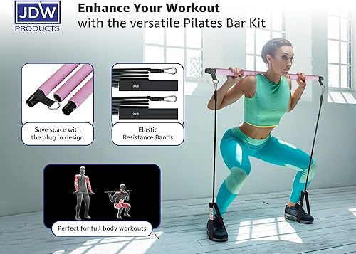 Miniatura 3 de JDW Enterprises - Kit de barra de pilates  2 bandas estándar y 2 fuertes para entrenamiento de cuerpo completo  Bolsa de almacenamiento incluida