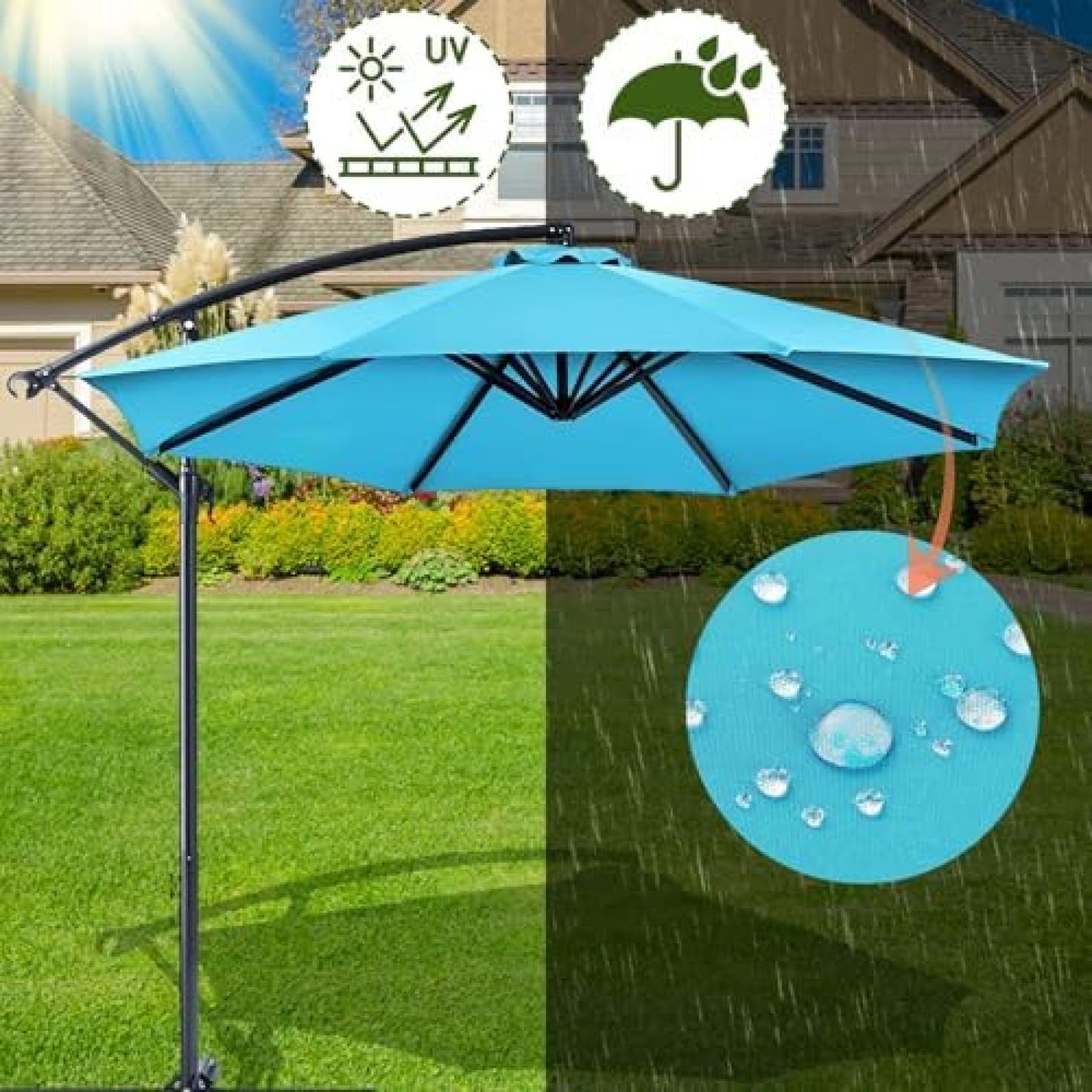 Premium UV50+ Sonnenschirmhülle für 2 m/2,7 m Terrassenschirme, wetterbeständiges Baldachin, passend für 8 Rippen, langlebiger Schutz, Schwarz