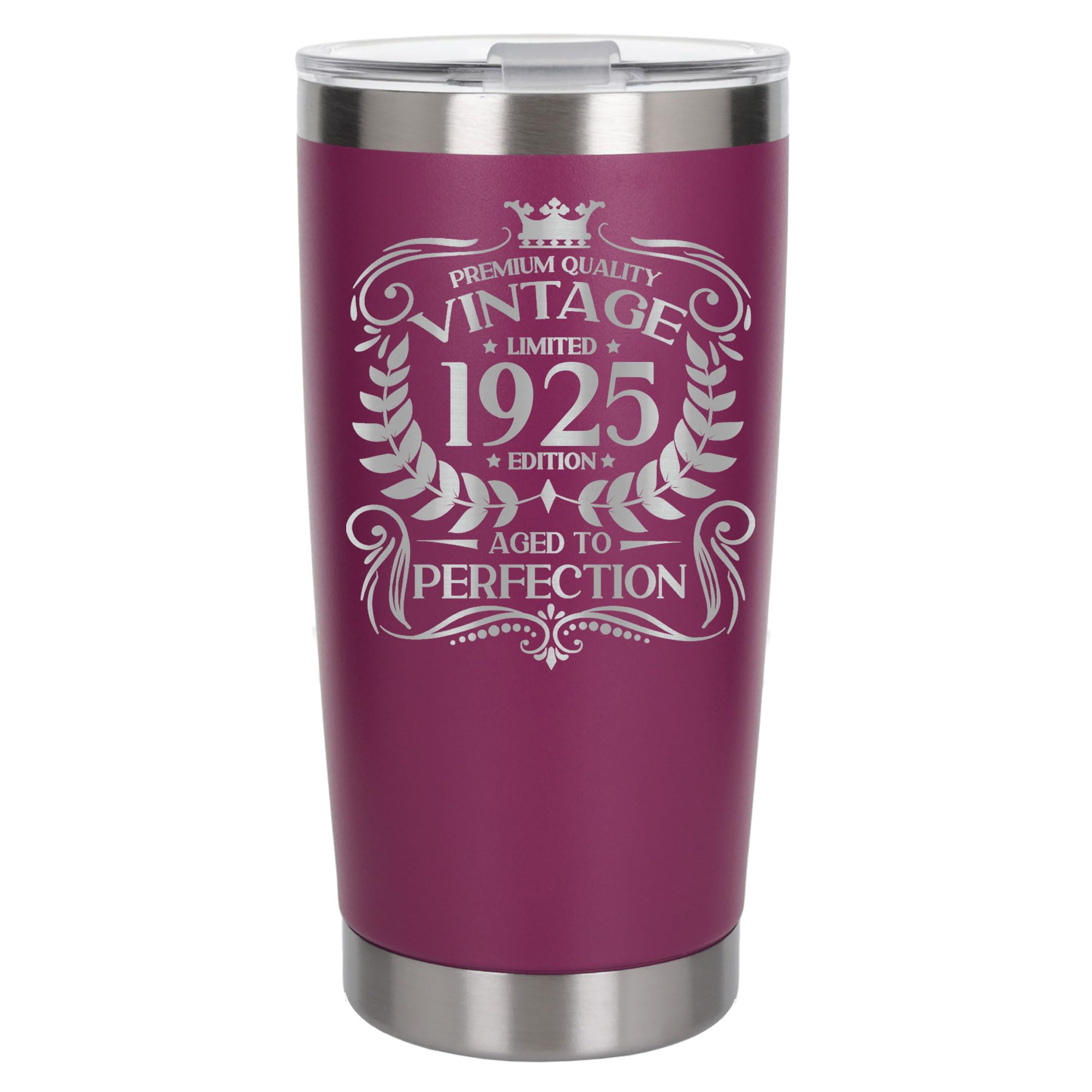 Always Looking Good 101st Birthday Gift Vintage 1925 Aged to Perfection Engraved Insulated Travel Mug Present for 101 Year Old Dark Pink Thermal Coffee Flask Travel Mugs with Lids