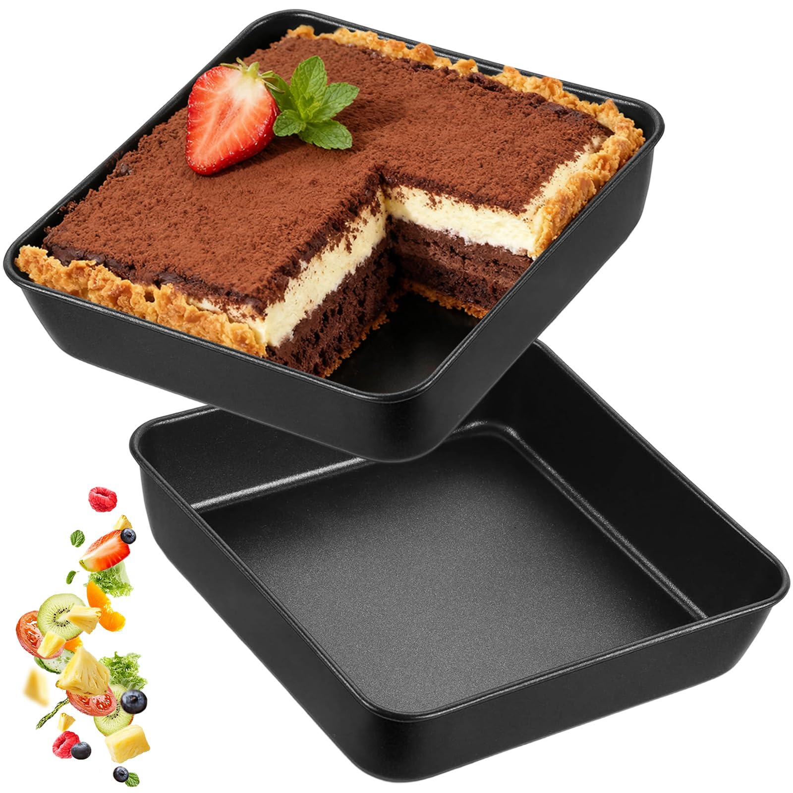 2 Pièces Plats Gratin Carrés avec Revêtement Antiadhésif, Moule Gâteau Acier Inoxydable 16 cm, Plat Four Carré Sains & Faciles Nettoyer, Plaque Rôtir pour Lasagnes, Brownie, Sain & Gâteaux