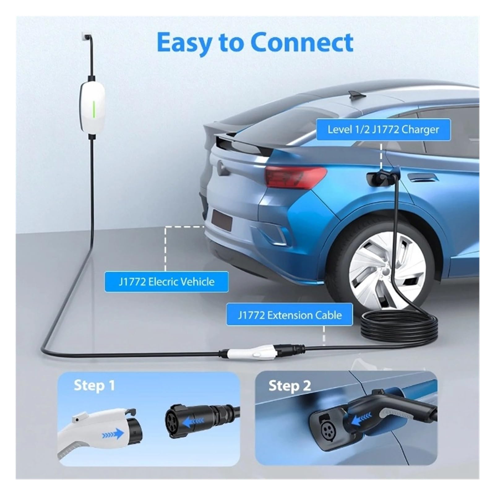 Amazon.co.jp: Type1 SAE J1772 EV 充電器延長ケーブル 40A 9.6Kw 40ft