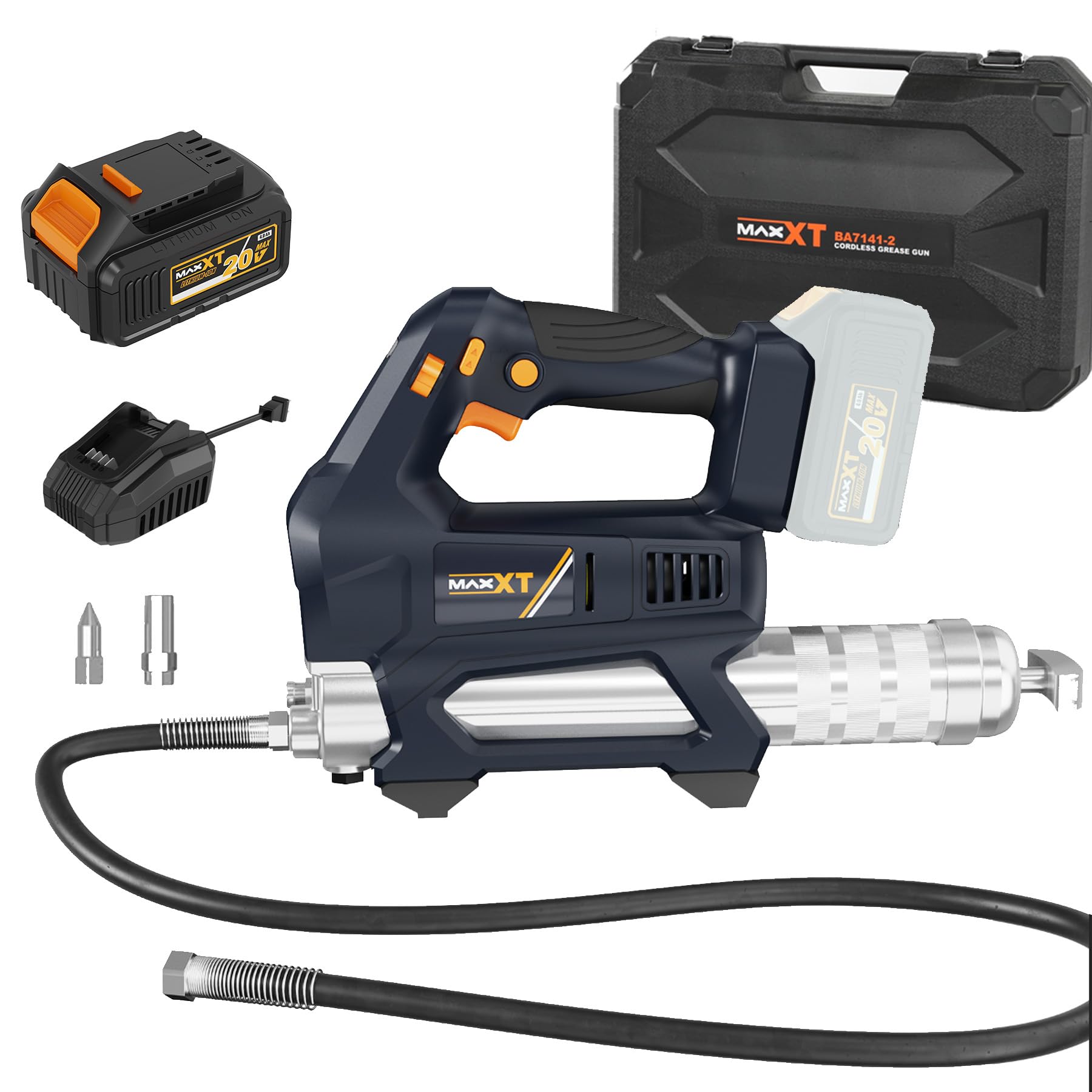 MAXXT Pistola per Grasso a Batteria, Ingrassatore Elettrico da 20V 20000 PSI con LED, Pistole per Grasso Kit Professionali Senza Fili con 4.0Ah Batteria e Caricabatterie