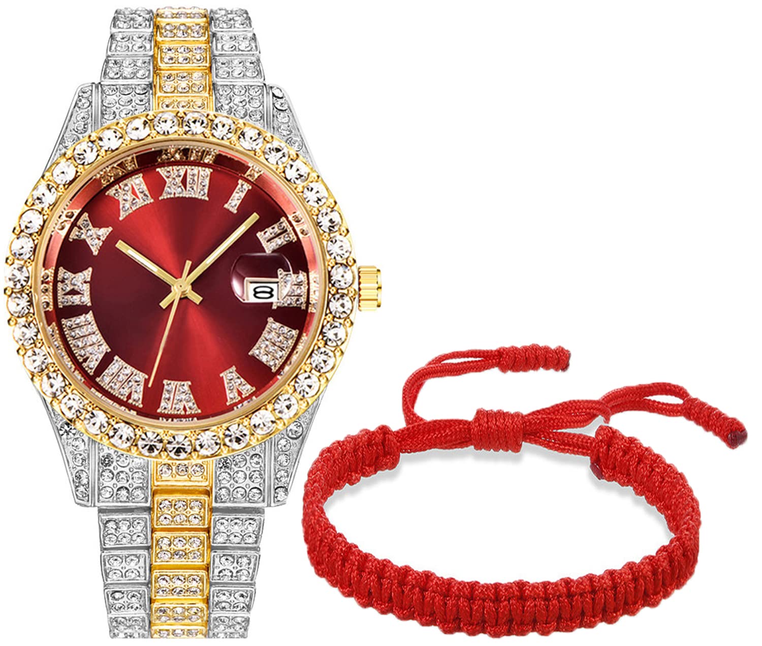 BESTKANGBESTKANG Unisex Luxury Iced Out Watch Mens Diamond Watches Roman Numerals Watches Quartz Analog Wrist Watch