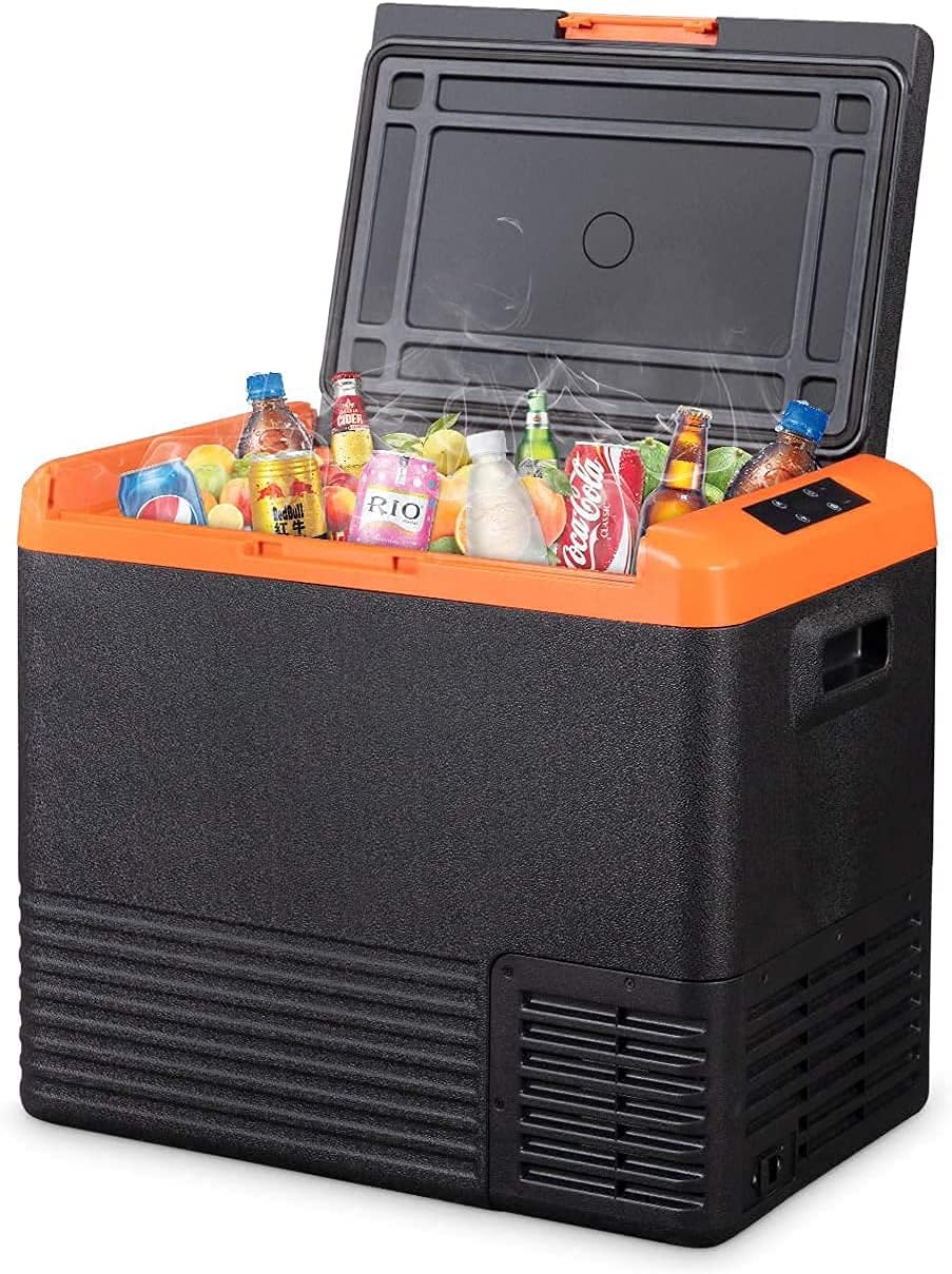 VzTrip 53 Quart Portable Car Freezer 12 Volt Refrigerator Outdoor Fridge Refrigerator(-4℉-68℉),Vehicle,Truck,RV,Camping-12/24V DC (Black & Orange) : Automotive
