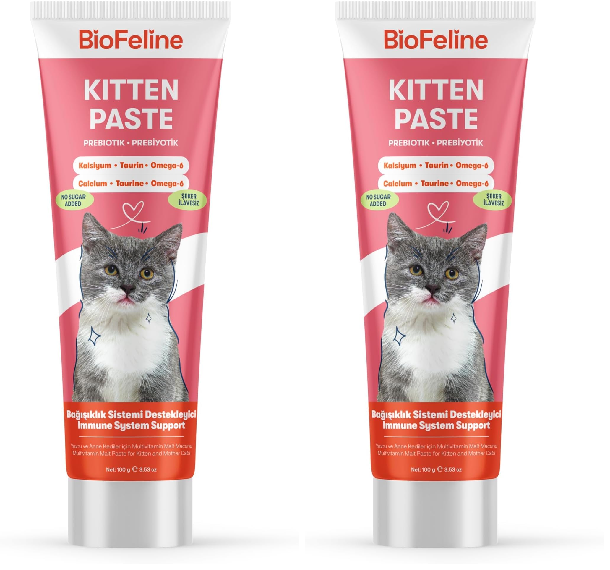 Biofeline Yavru Kedi Macun 100g ve Yavru ve Anne Kediler İçin Bağışıklık Sistemi Destekleyici Macun (2 paketi)