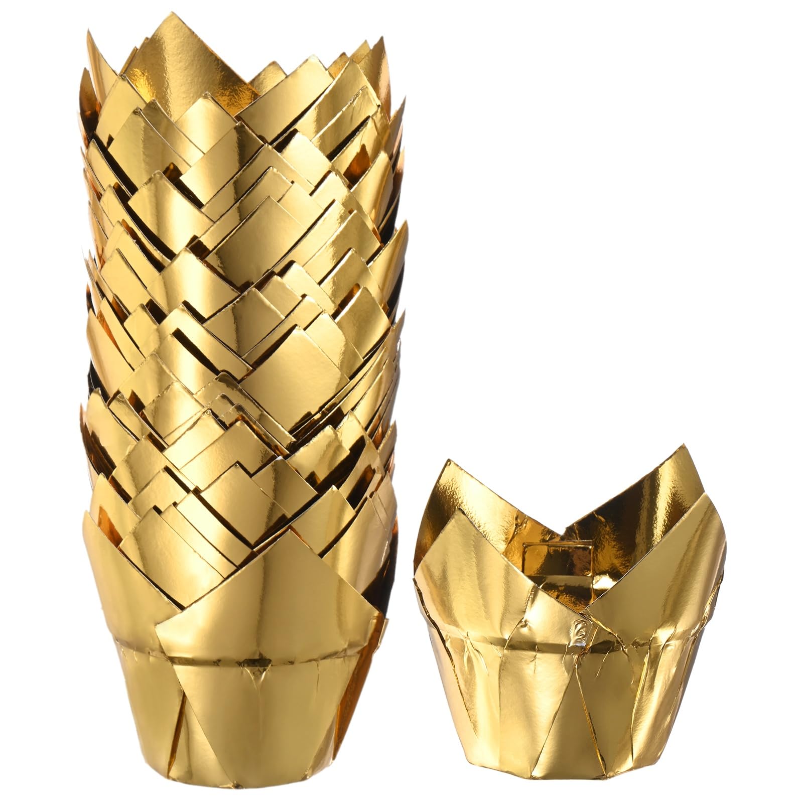 M METERXITY 50-Pack Tulip Cupcake Liners Paper Baking Cups Gold Tone