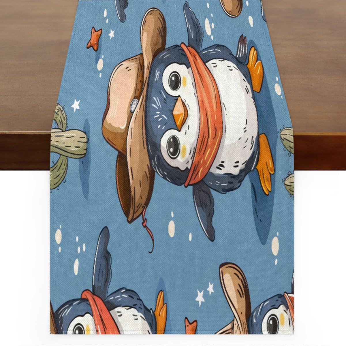 Chemin de table pingouin cowboy 183 cm, la touche ludique pour fête et extérieur
