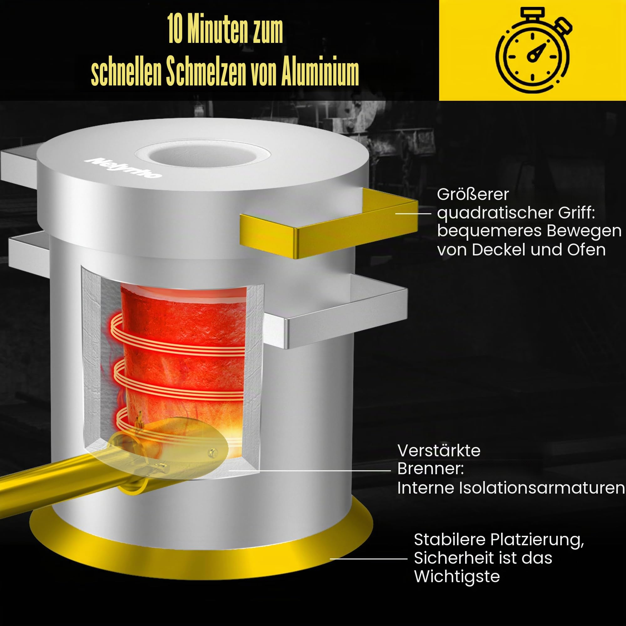 Nelyrho Schmelzofen-Set, 6 kg, Edelstahl-Gießerei mit Tiegel, Tiegelzange, Handschuhen, ideal zum Schmelzen von Gold, Silber, Kupfer und Aluminium, Metall-Recycling-Gusswerkzeug