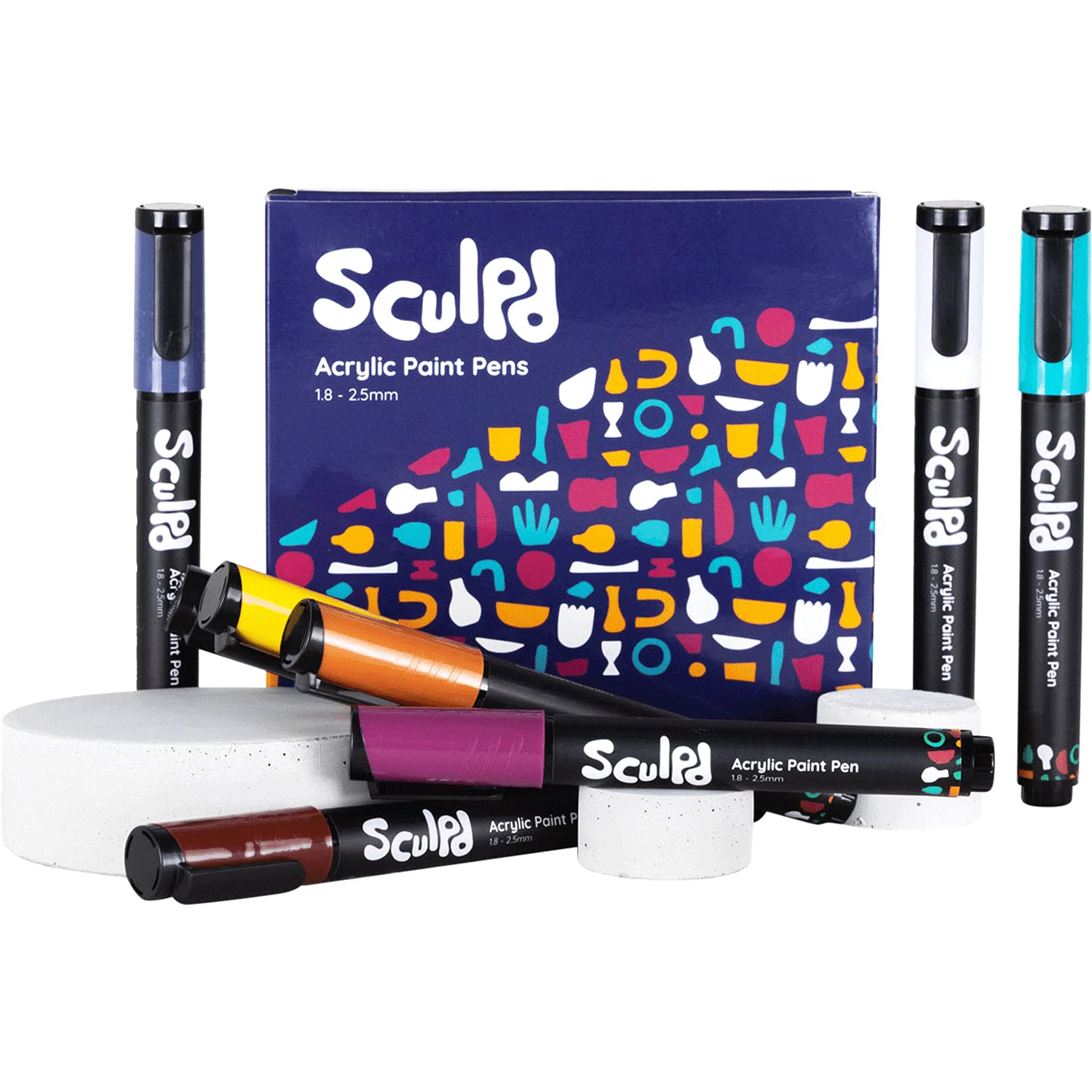 Sculpd Acrylic Paint Pens Set, Mediterranean, Premium Fine Tips for Painting Pottery, Wood, Cardboard, Paper, Glass & Most Other Surfaces, 8 Vibrant Colors for Arts & Crafts