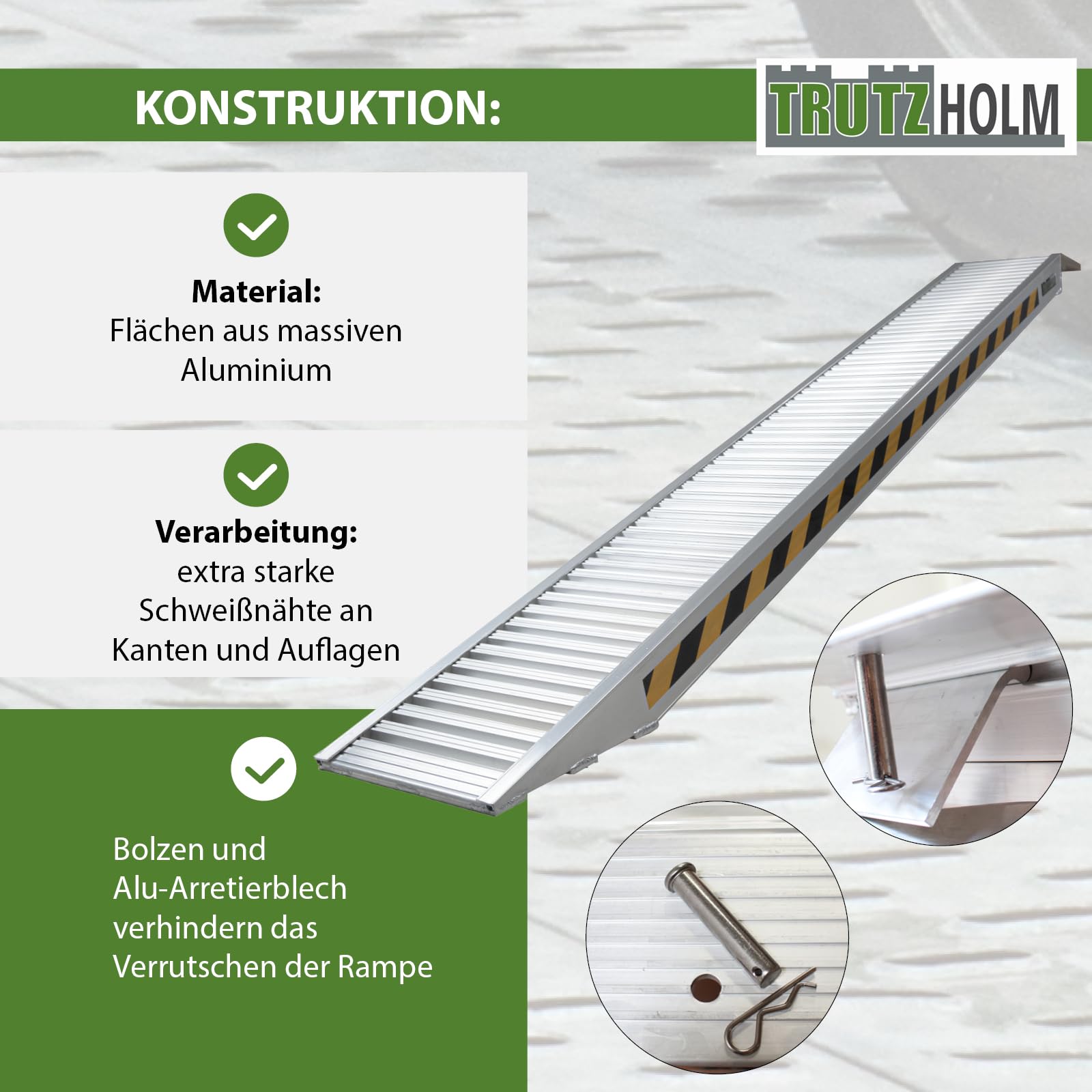 TRUTZHOLM 1 x Profi Schwerlastrampe 265cm Traglast 1650 kg Alu 35 cm Breite grau Auffahrrampe Verladerampen