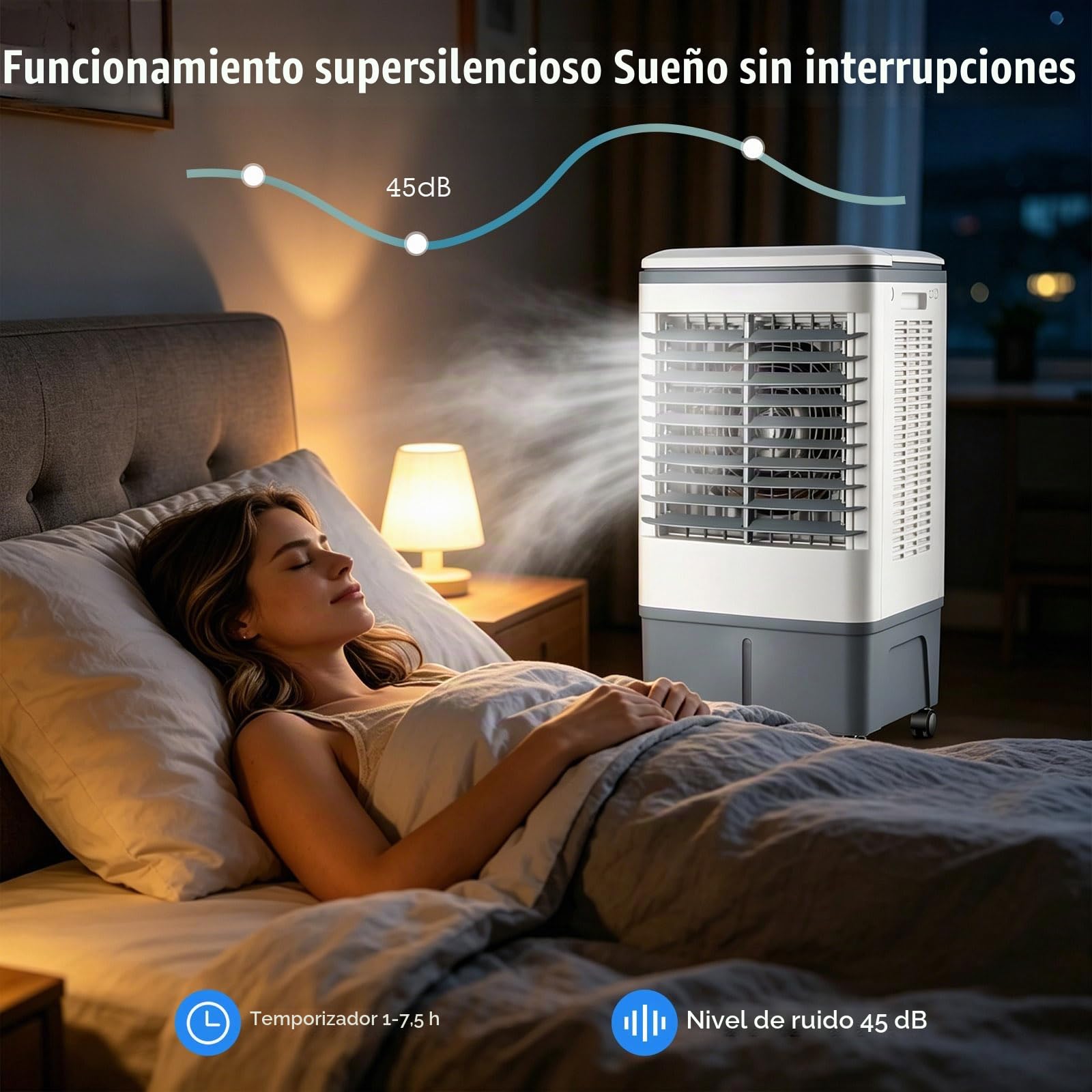 Climatizador Evaporativo 20L con Mando a Distancia y Bloques de Hielo, Ventilador de Agua Portátil, Oscilación de 90°, Temporizador, Enfriador de Aire de Alto Rendimiento para el Hogar