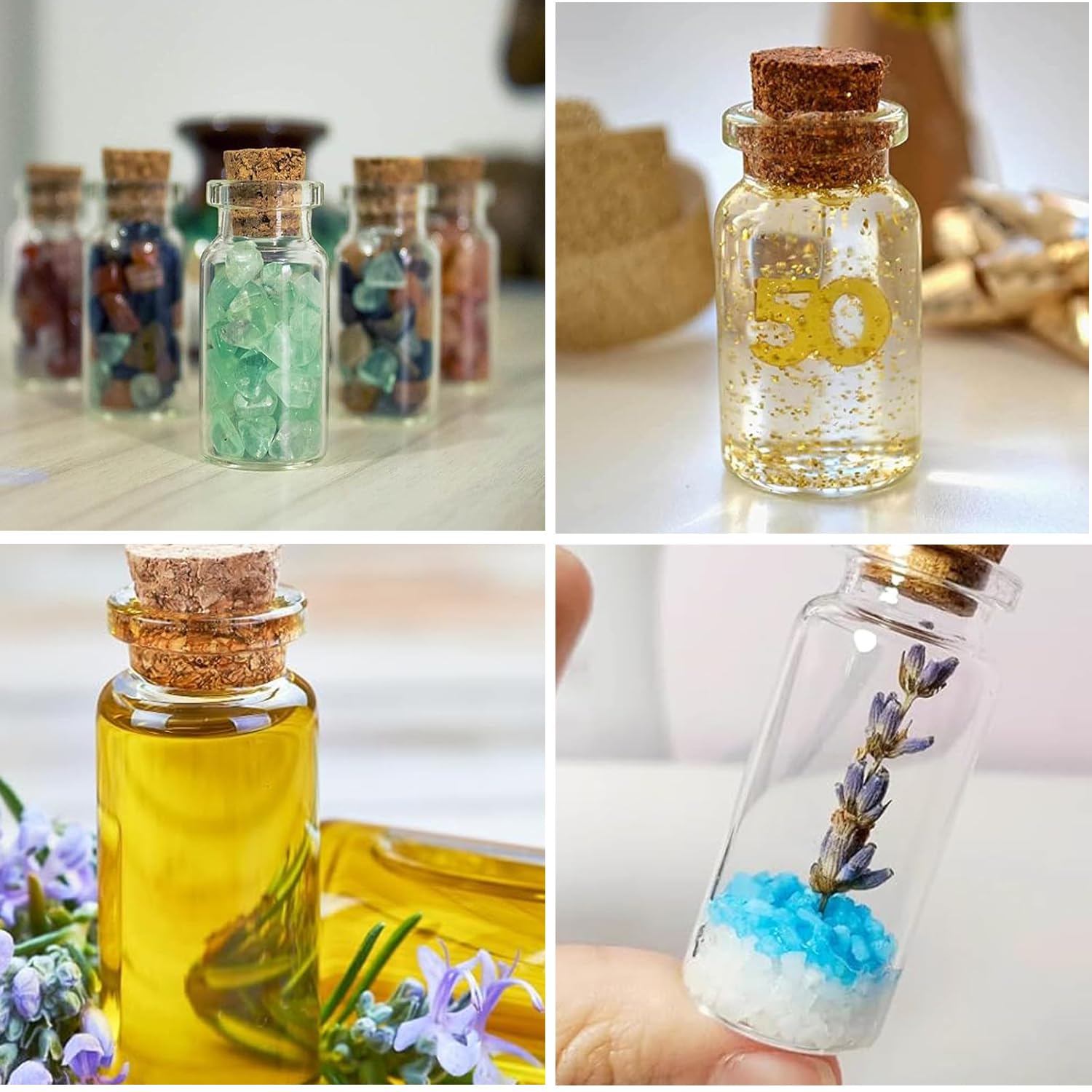 Botellas de vidrio con tapa de corcho, 5 ml, mini frascos de vidrio para manualidades, decoración de bodas o fiestas