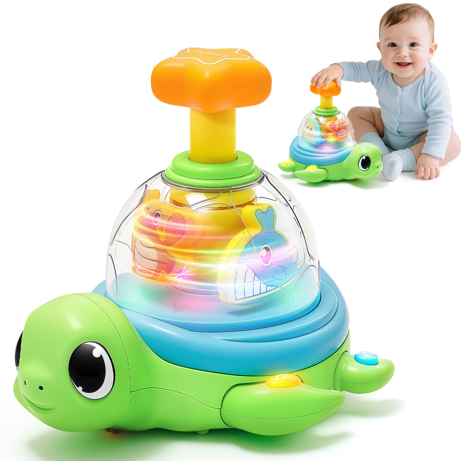 Musical Baby Toy for 1 Year Old - Crawling Turtle Infant Toys 6-12 Months, Press & Glow & Spin for Cause and Effect, Tummy Time Development, Christmas Birthday Gifts for 1 Yr Old Boy Girl 9-18 Month