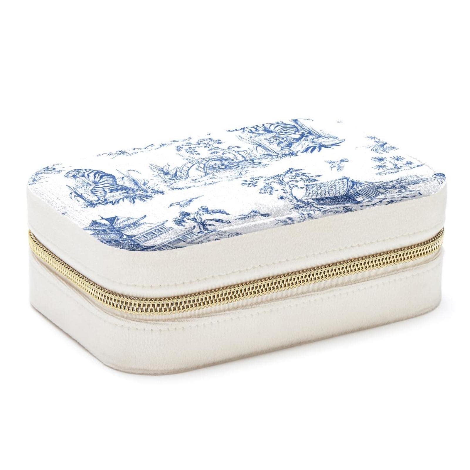 Boîte à bijoux portable en toile Chinoiserie Tiger avec compartiments bagues et colliers
