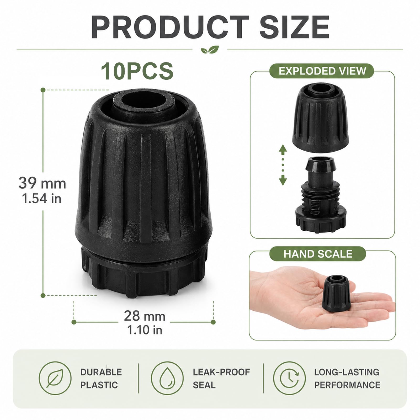 Raccords D'irrigation Goutte à Goutte 10 Pièces, pour Tuyau 13mm, Embout 1/2 Pouce, Adaptateur Droits Durable, Jardin