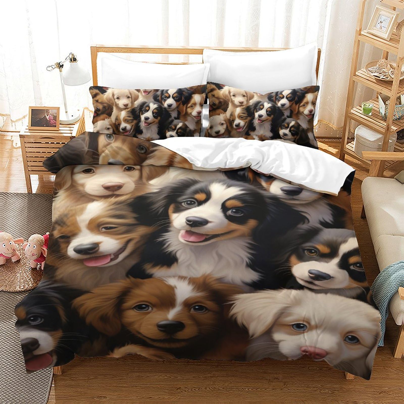 Housse de couette chiots anti-transpiration 140x200 avec zip pour lit 1 place