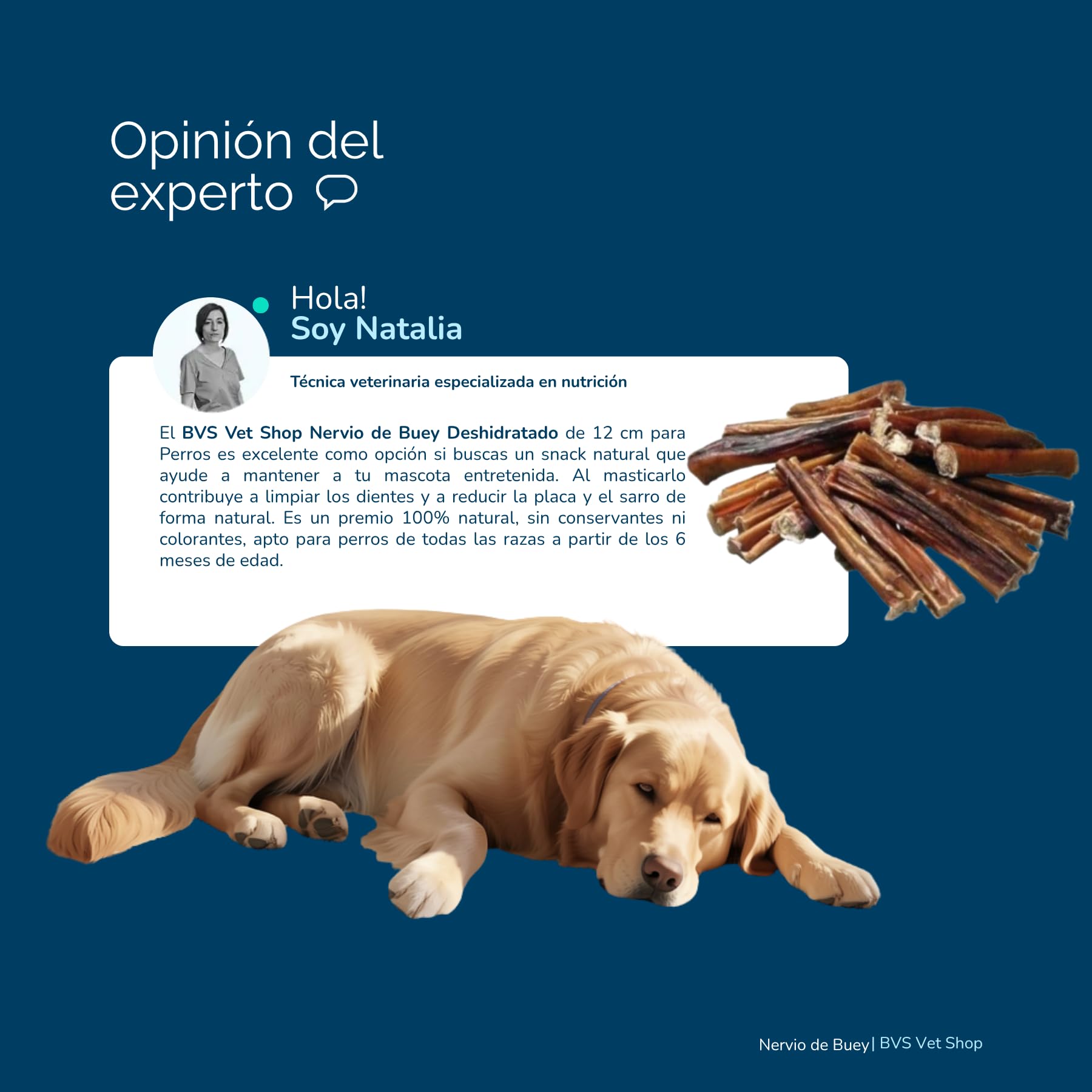 BVS Vet Shop | 12 cm di tenerezza di manzo per cani | Snack 100% naturale senza conservanti né coloranti | Tenerezza di manzo | 6 unità
