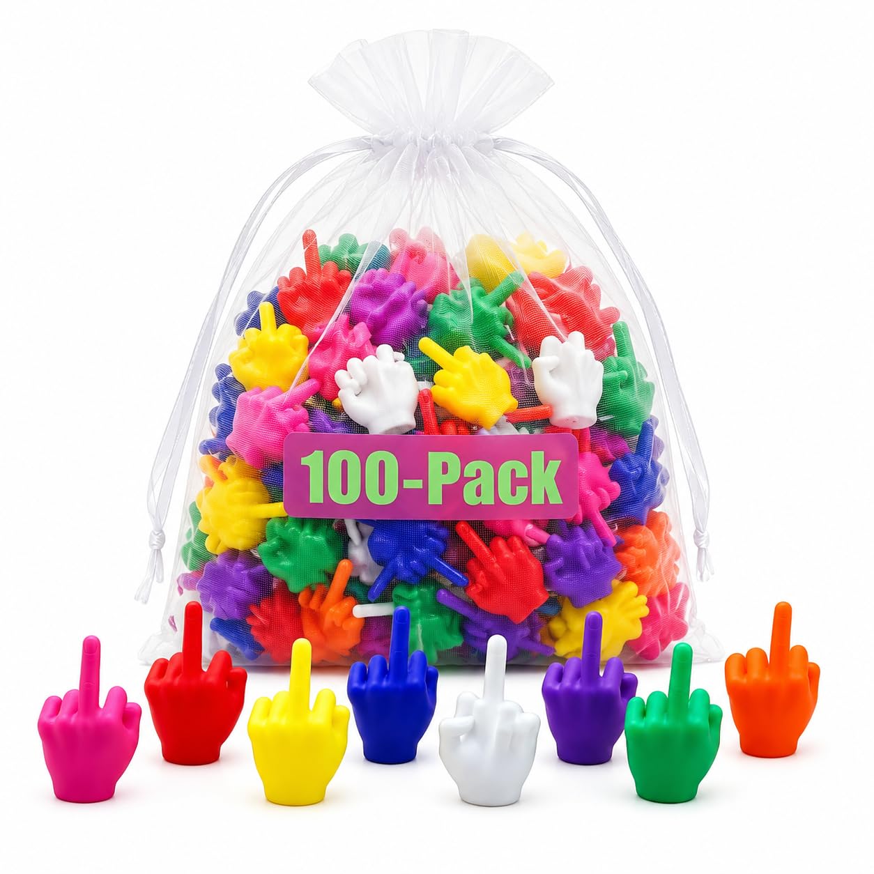 Mini Middle Fingers 50 Pack, Tiny Hands Funny Gag Gift, Colorful Middle Finger Toys for Adults, Office Prank Desk Decor, White Elephant Christmas Stocking Stuffers Party Favors (100pcs)