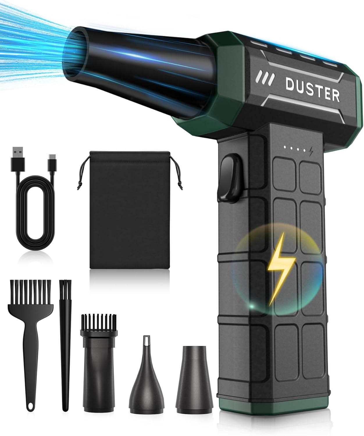 Compressed Air Duster-150,000RPM Electric Cleaner, Rechargeable Cordless Air Blower for Keyboard, PC, Electric Devices Cleaning, Turbo Jet Dry Replace Canned Air Compressed Air Cans (Green)