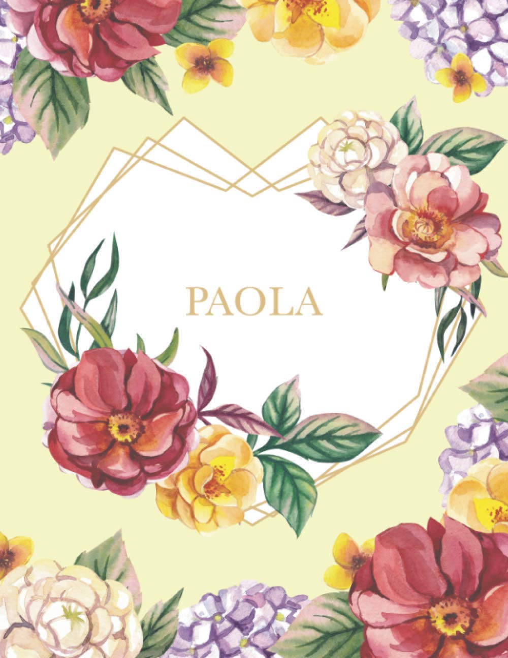 Paola: Personalized Notebook with Name in a Heart Frame. Customized Journal with Floral Cover. Narrow Lined (College Ruled) Notepad for Women and Girls