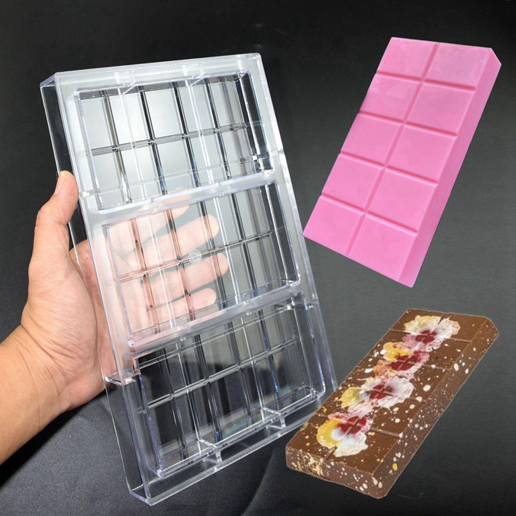3X Moule à Barre de Chocolat en Polycarbonate pour la Fabrication de Bonbons, la Pâtisserie et les Collations Aux Bonbons, Appareil pour la Boulangerie Professionnelle.
