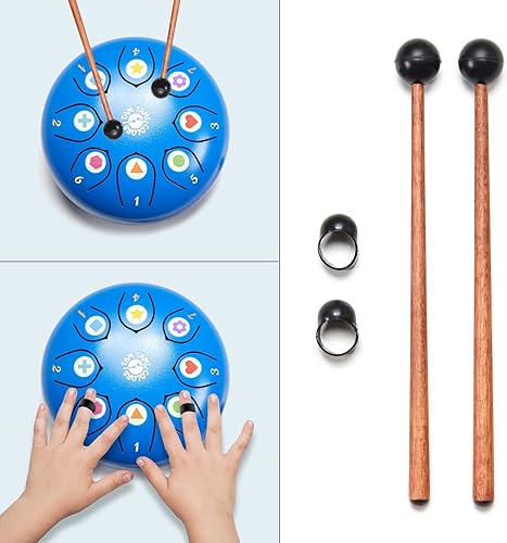 Miniatura 5 de LA PUERTA MÁGICA Juego de tambor de lengua de acero HANDPAN Instrumentos musicales para niños pequeños I 6 en 8 notas I Kit de música para niños