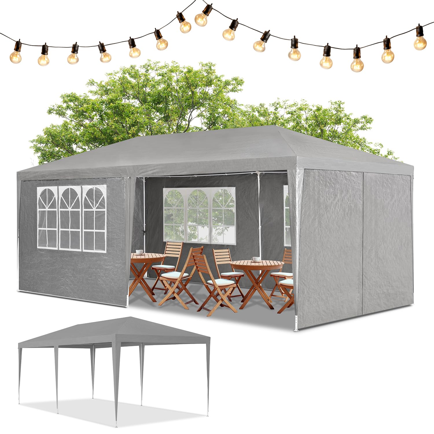 Tenda Juskys per feste 3x6m, 18m², 6 pareti, tetto rimovibile, 18m², 12 ganci, 6 corde, giardino, matrimoni, grigio