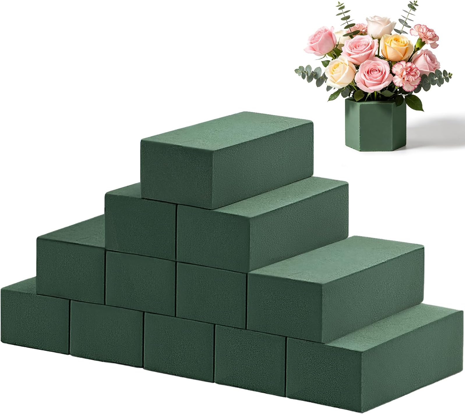 Tunnkit 12 Pcs Wet & Dry Floral Foam Blocks for Fresh and Artificial Flower Arrangement，(7.8" L x 3.5" W x 2.4" H) Flower Foam Brick Florist Foam for DIY Craft Wedding Home Decorations