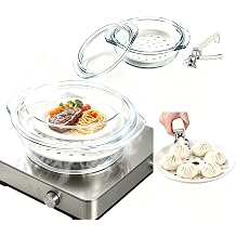 Glass Casserole Dish with Lid, 2 Quart Lead-Free Heat Resistant Glass Bakeware, Round Casserole Dish with 8 Inch Ceramic Steaming Tray, Microwave Cookware for Oven to Table Serving