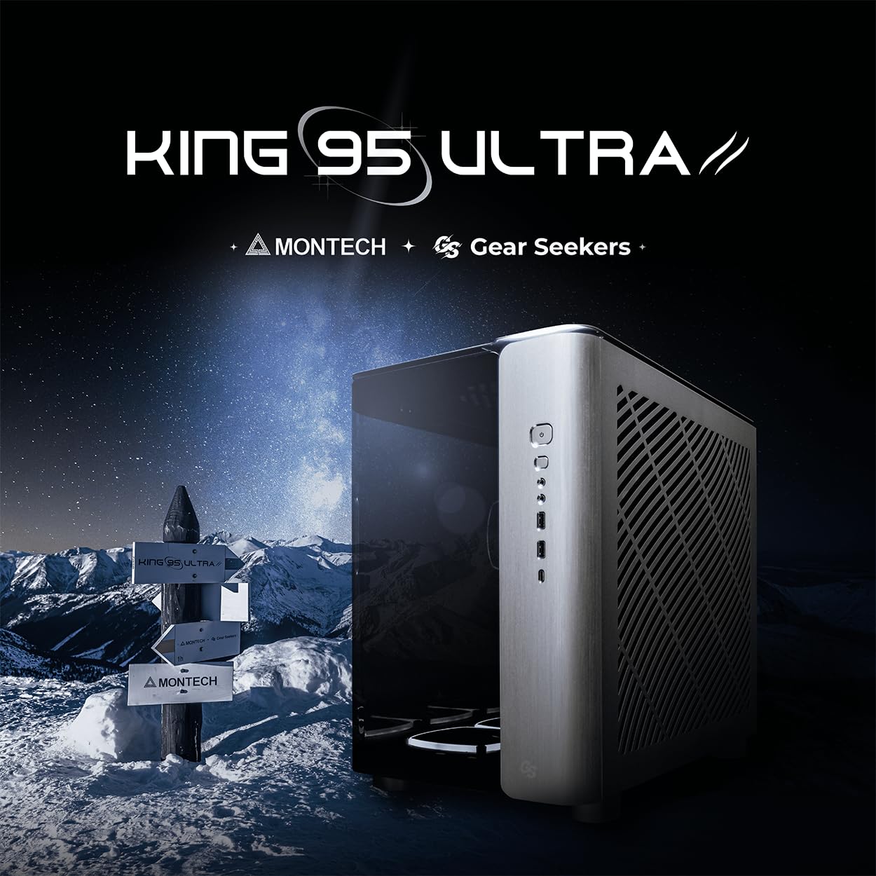 MONTECH X Gear Seeker, King 95 Ultra dwukomorowe etui do gier ATX, wysoki przepływ powietrza, aluminiowy panel we/wy, solidny zakrzywiony przód ze szkła hartowanego, wstępnie zainstalowany sześć