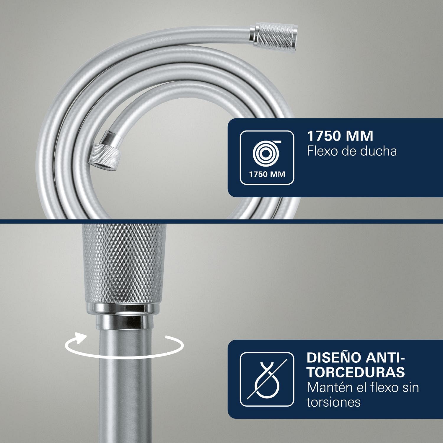 GROHE Vitalio Joy 110- Conjunto de ducha (teleducha 11 cm con 1 chorro, barra ducha 62 cm, soportes de pared metal, flexo 1,75 m, menor consumo agua, instalación QuickGlue), cromo, 27324000