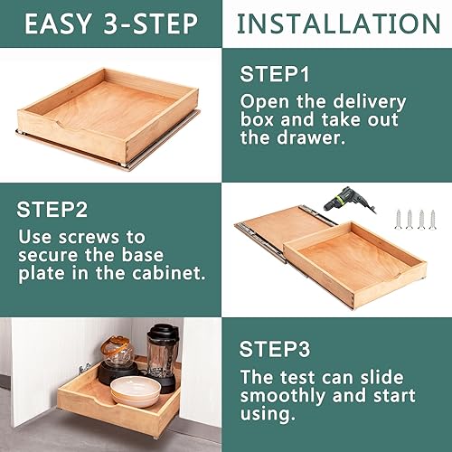 Miniatura 6 de Cajón extraíble totalmente montado, organizador de gabinete extraíble de madera, cajones extraíbles deslizantes de cierre suave para armarios de