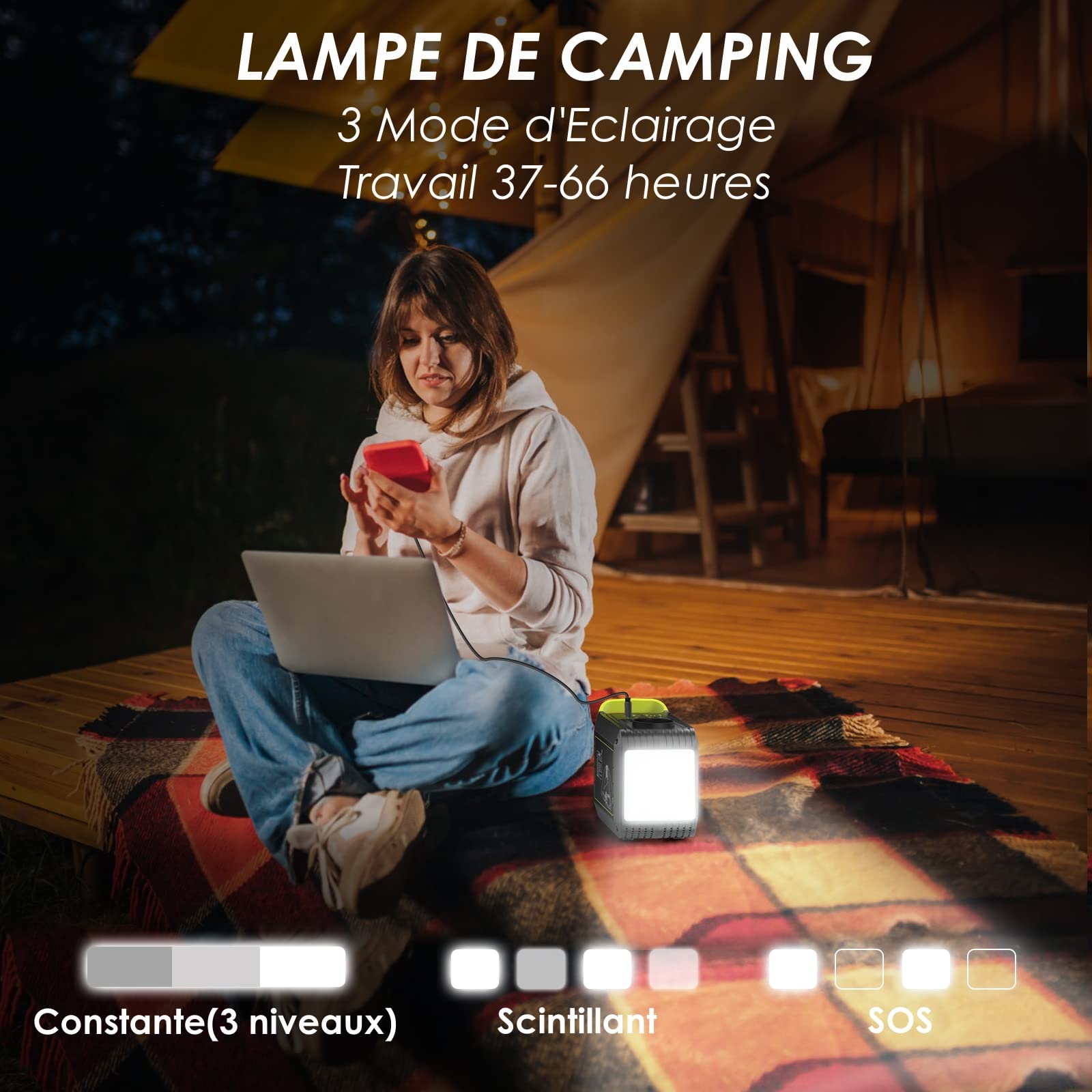 MARBERO Station Électrique Portable 24,000mAh Generateur Electrique Portable 88,8Wh Batterie Externe avec Prise 80W 220V USB C LED Batterie de Secours pour Camping Domestique Voyage Jardin Urgence
