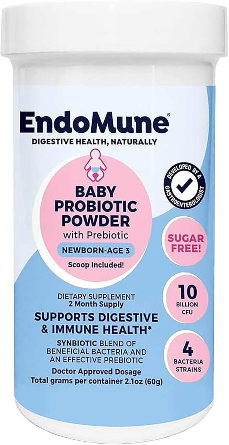 Endomune Jr Advanced Probiotic Powder for Newborns, Infants, Toddlers & Baby - 10 Billion CFUs - 4 Strains Bacteria & FOS Prebiotic - Physician Formulated - 60 Day Supply