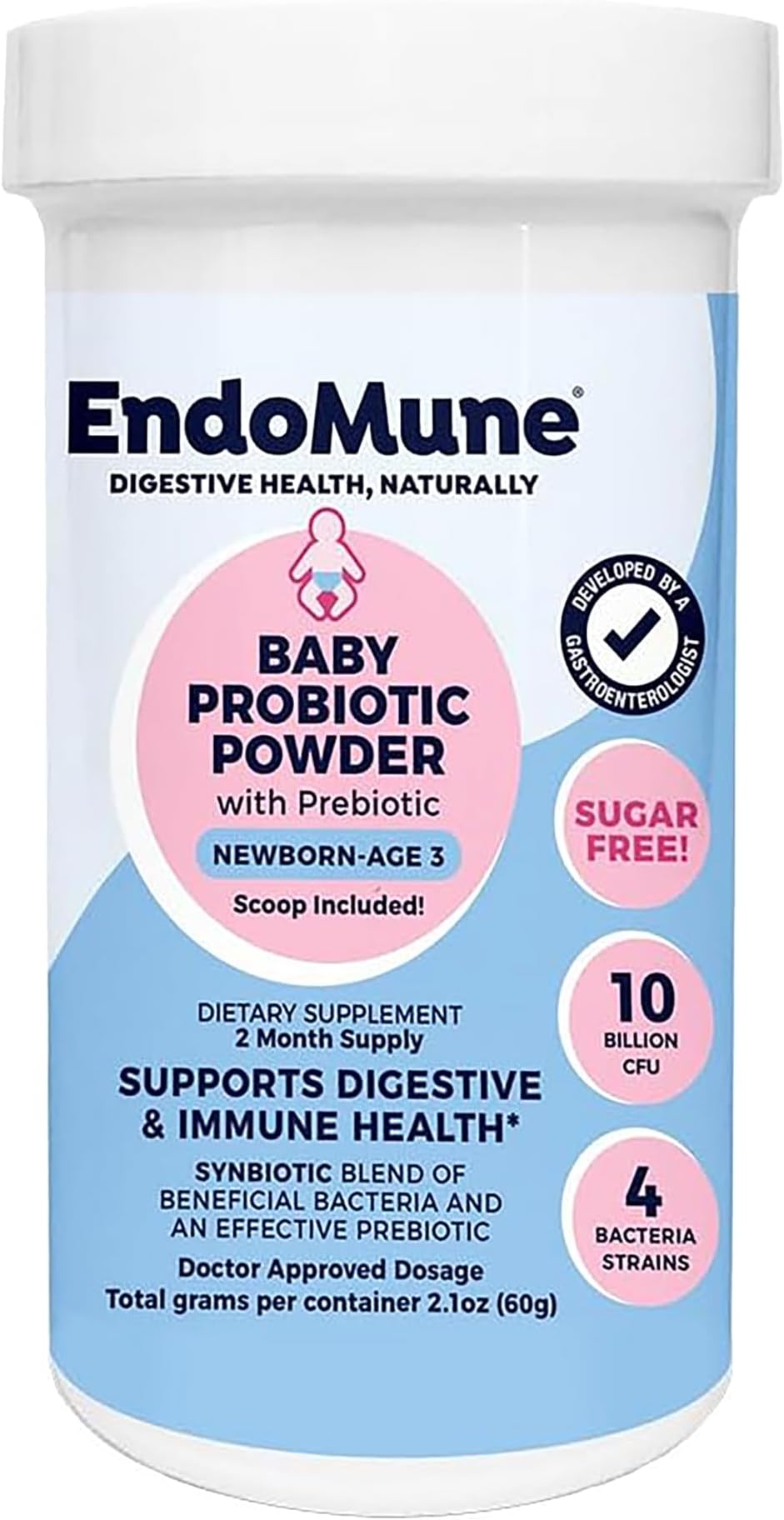Jr Advanced Probiotic Powder for Newborns, Infants, Toddlers & Baby - 10 Billion CFUs - 4 Strains Bacteria & FOS Prebiotic - Physician Formulated - 60 Day Supply