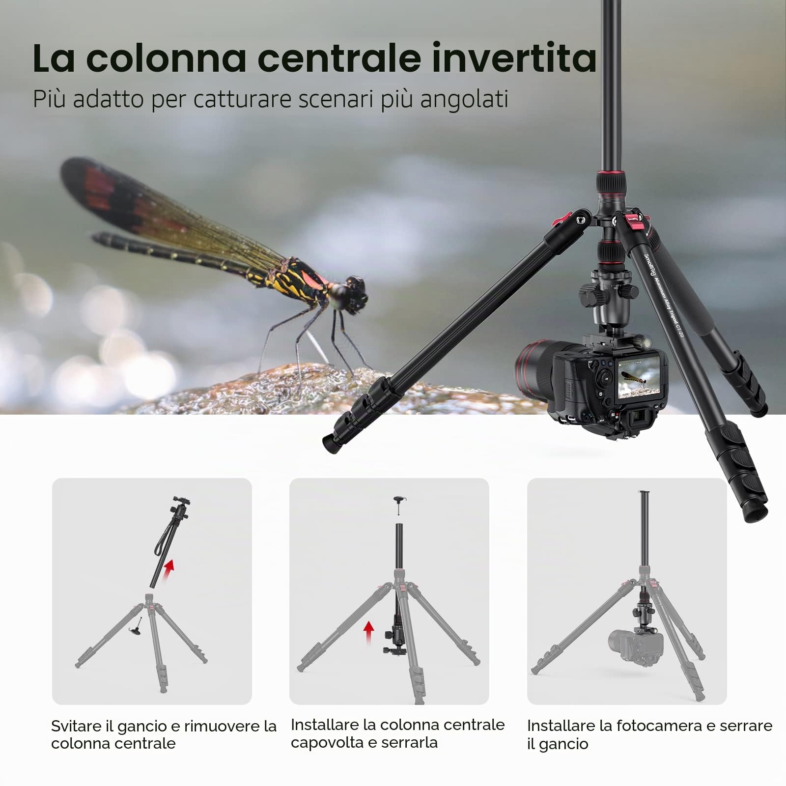 SMALLRIG Treppiede per Fotocamera in Alluminio Leggero da 78" (198 cm), Monopiede Pieghevole per DSLR da Viaggio, Carico Utile Massimo 15 kg (33 Libbre), Altezza da 18,5" a 78" - 3474C