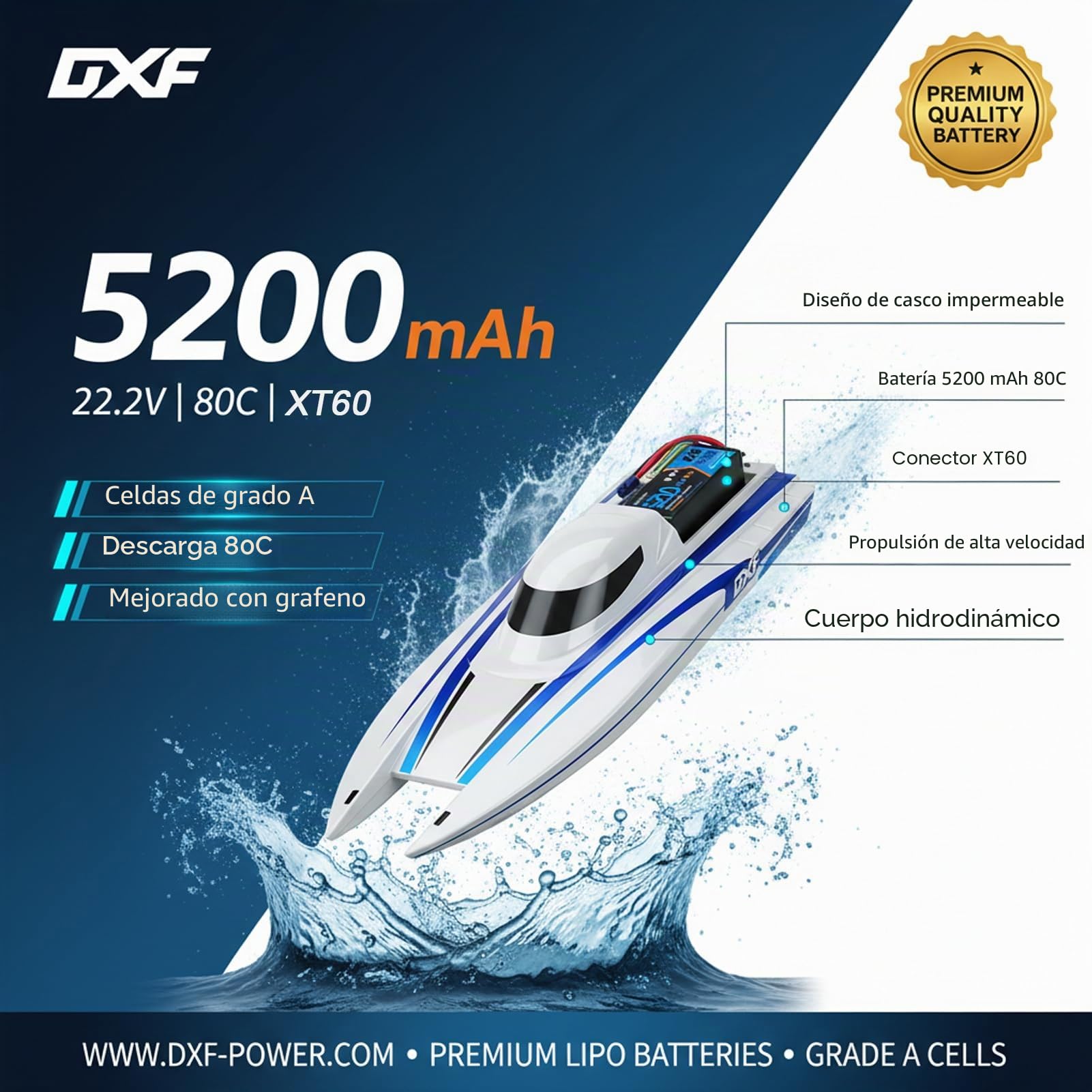 DXF batería LIPO 6S de 22.2V Battery con 5200 mAh y 80 C, 2paquetes con Conector XT60 para Drones, multicópteros, Aviones RC, helicópteros RC, Coche RC, Barco RC- Potencia y duración inigualable