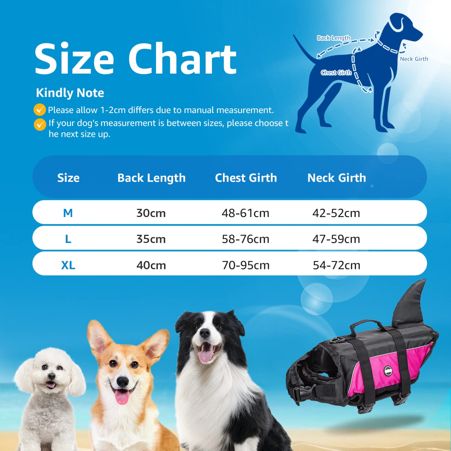 Nobleza - Chaleco Salvavidas para Perros con Aleta De TiburóN, Flotador Perro con Tiras Reflectantes, Chaleco de Natación para Perro con Asa y Alta Flotabilidad para Nadar, Surf, Navegar, Rosa(L)