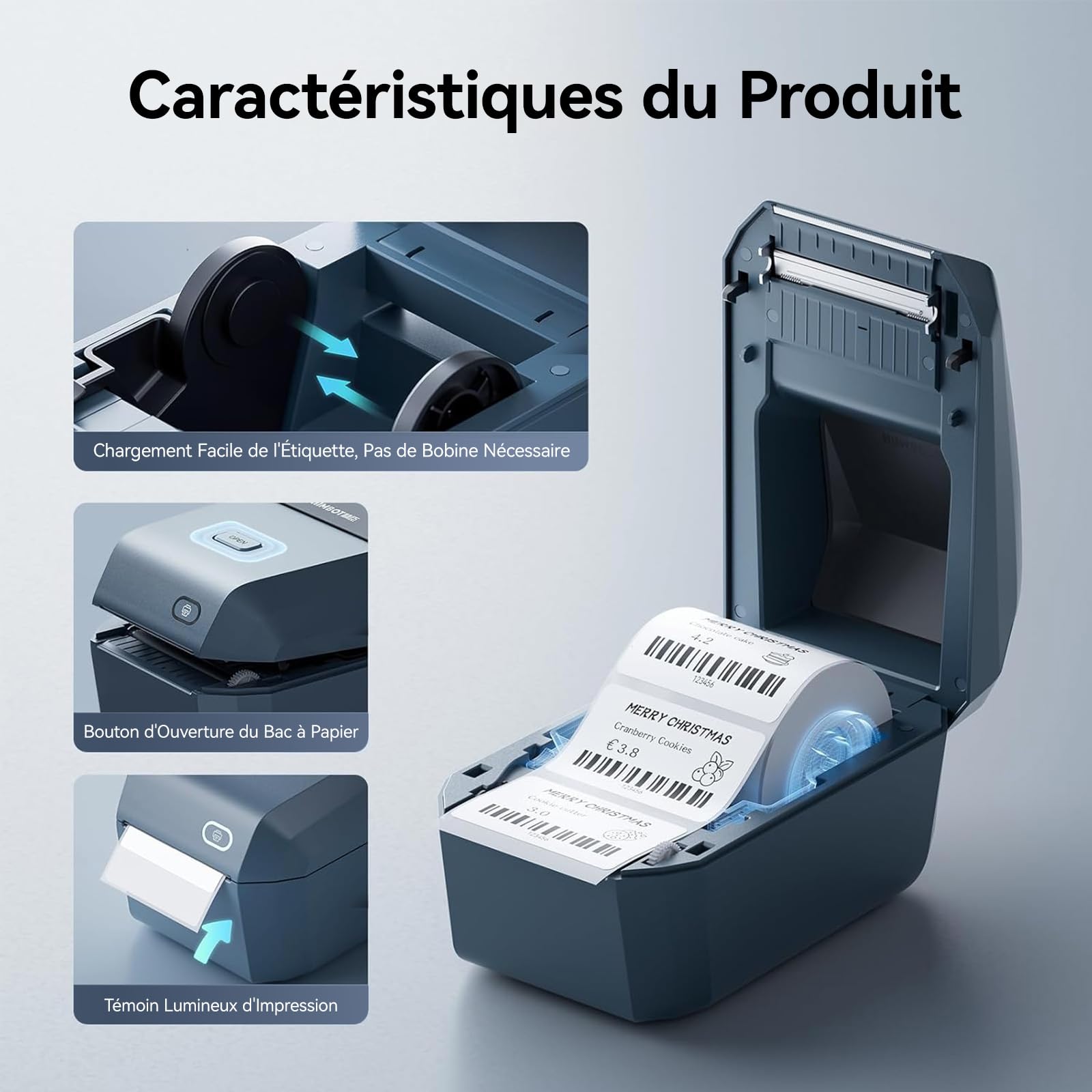NIIMBOT Imprimante d’Étiquettes K3, Impression Rapide, Bleu | Largeur d’Impression Maximale 82 mm, Compatible PC, 7 Android et 3 IOS, pour Petite Entreprise et Bureau