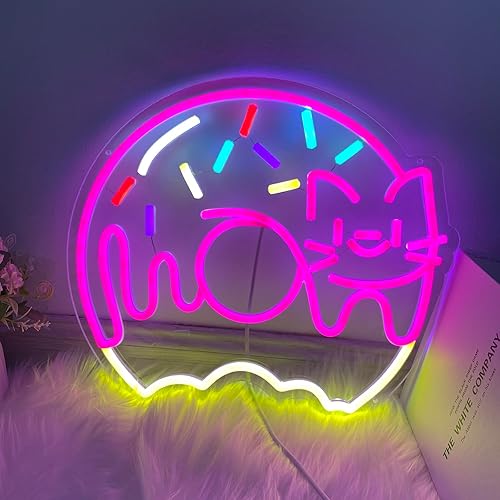 Miniatura 9 de Warmthwish Letrero de neón con forma de dona, decoración de pared, lindo donut gato, letrero de neón personalizado, letrero de donas dulces,