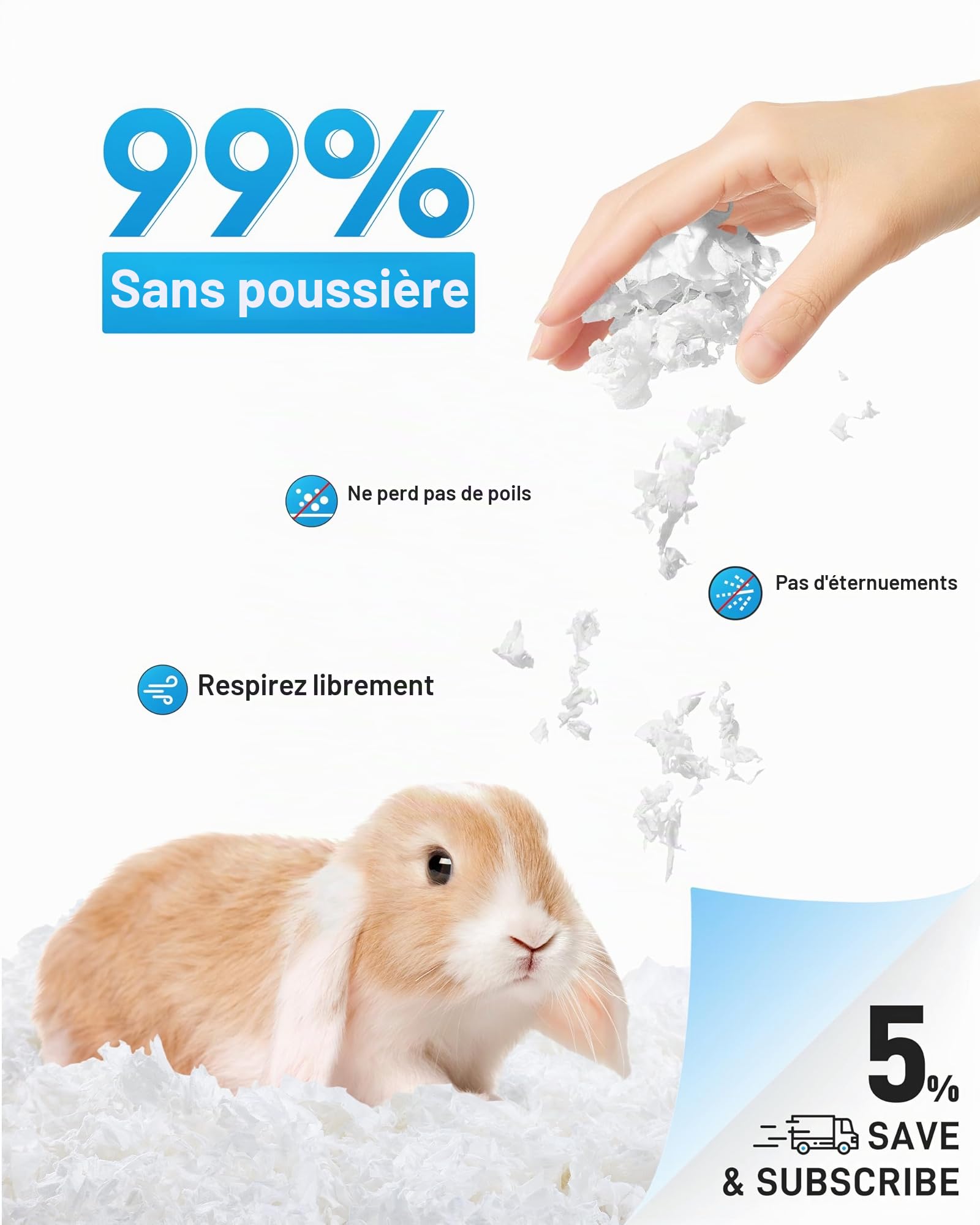 BUCATSTATE Litières pour Hamsters 70L, Super Absorbante & 99,9% sans Petit Animal Papier Poussière pour Souris, Rats, Rongeurs, Cochon d'Inde, Chinchilla