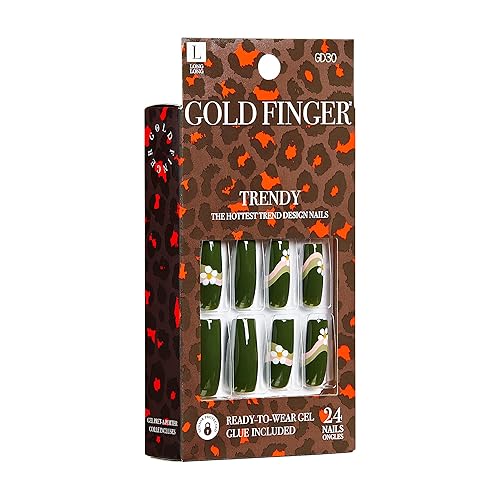 Miniatura 7 de Gold Finger - Kit de uñas postizas de cobertura completa con pegamento, diseño moderno, gel listo para usar, uñas medianas, largas y extralargas